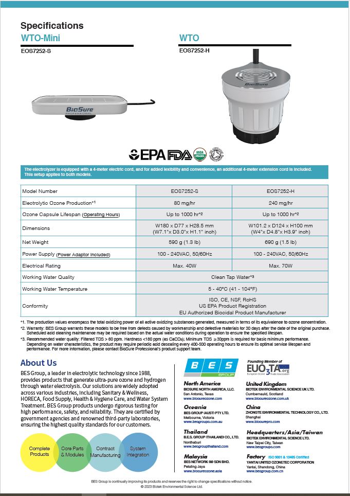 BioSure WTO - Water Tank Ozone treatment